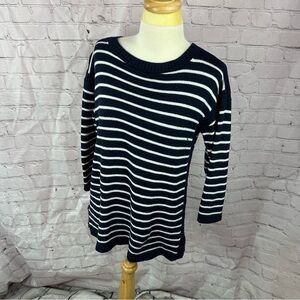 talbots petites navy white stripe sweater 3/4 sleeve sz Mp cotton blend nautical